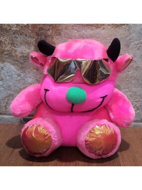 Vintage ACME Neon Pink Devil Monster Plush Gold Sunglasses Stuffed Animal 1991